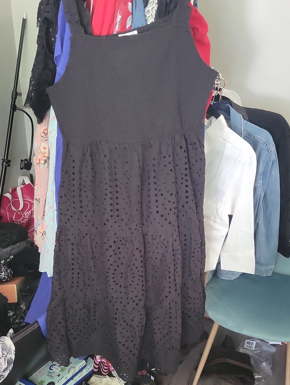 Black Eyelet Tiered Summer Dress - Women